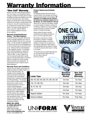 Venture One Call Warranty Registration Form