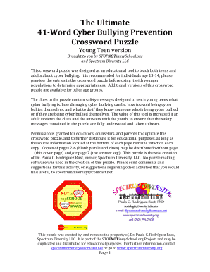 Cyber Bullying Prevention Crossword Puzzle