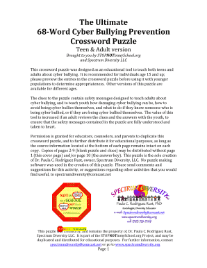Cyber Bullying Prevention Crossword Puzzle