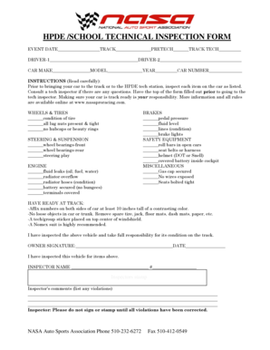HPDE School Technical Inspection Form