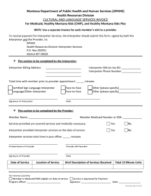 Montana Interpreter Services Invoice