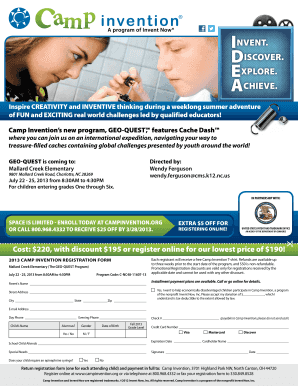 Camp Invention Registration Form