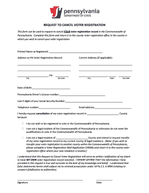 Request to Cancel Voter Registration