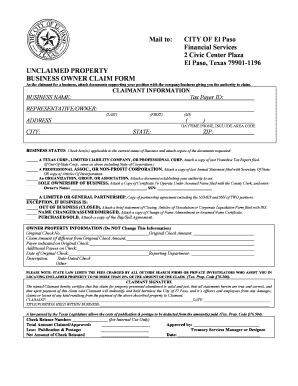 Texas Business Unclaimed Property Claim Form