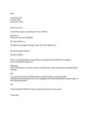 Credit Freeze Request Form