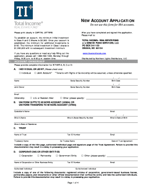 New Account Application for Total Income+ Real Estate Fund