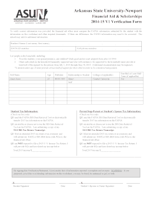 Arkansas State University-Newport Financial Aid Verification Forms
