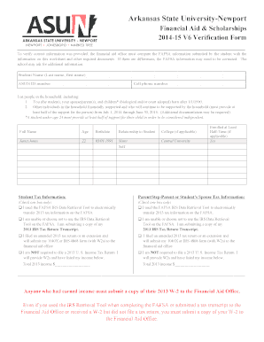 Arkansas State University Financial Aid Verification Forms