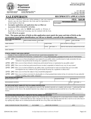 Ohio Real Estate Salesperson License Reciprocity Application