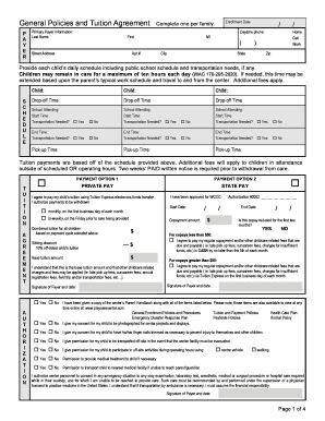 Childcare Tuition Agreement Form