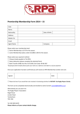 Premiership Membership Form 2014-15