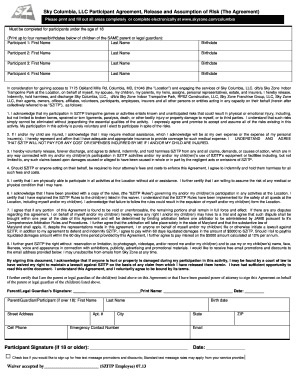Sky Columbia Participant Agreement and Waiver