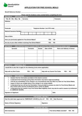 Application for Free School Meals