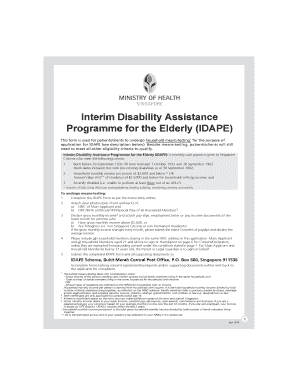 Interim Disability Assistance Programme for the Elderly (IDAPE) Application Form