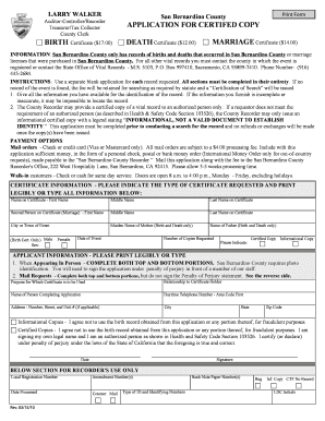 San Bernardino County Certified Copy Application