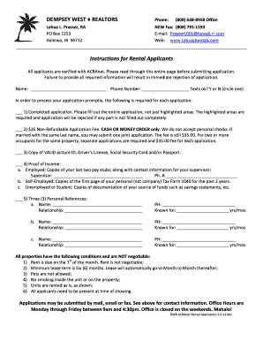 Hawaii Rental Application Form