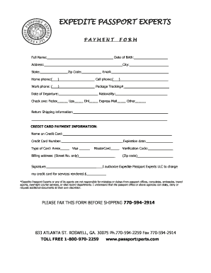 Expedite Passport Experts Payment Form