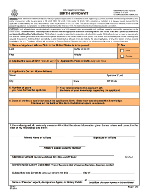 US Birth Affidavit Form DS-10
