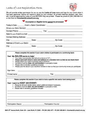 Locks of Love Registration Form