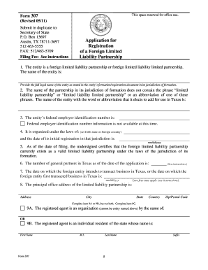 Texas Foreign Limited Liability Partnership Registration Form 307