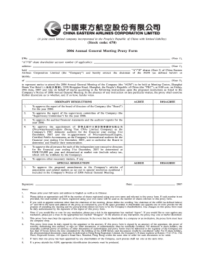 China Eastern Airlines 2006 Annual General Meeting Proxy Form
