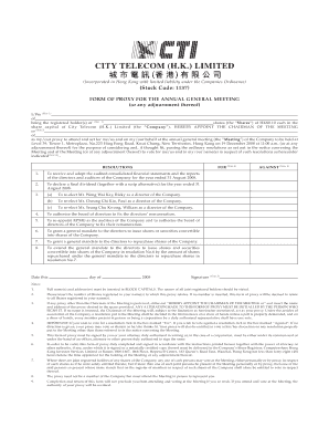 Proxy Form for Annual General Meeting