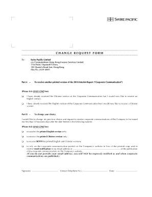 Change Request Form for Corporate Communications
