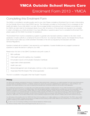 YMCA Outside School Hours Care Enrolment Form