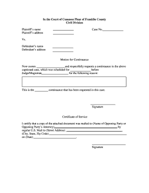 Motion for Continuance and Affidavit