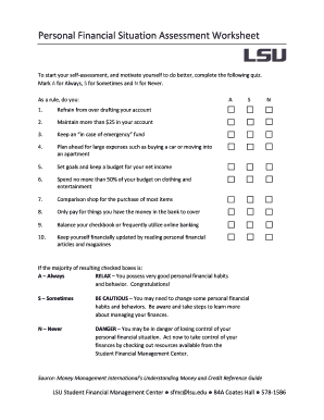 Personal Financial Situation Assessment Worksheet