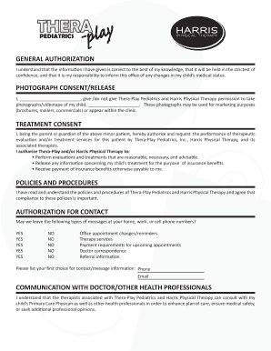 Thera-Play Pediatrics Consent and Authorization Form