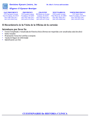 Formulario de Historia Clínica de Cuidado de los Ojos