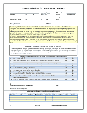 Consent and Release for Immunizations