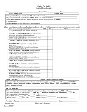 Medical Questionnaire for Eye Care