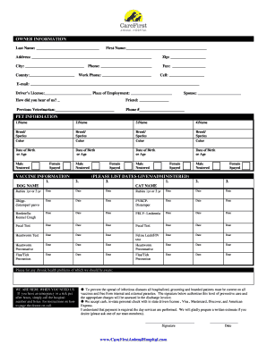 Pet Information and Vaccine Record Form