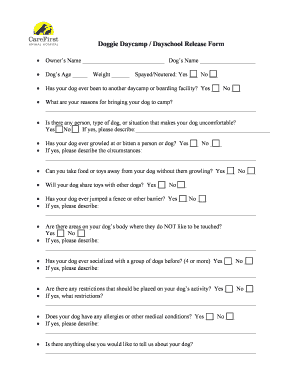 Doggie Daycamp Release Form