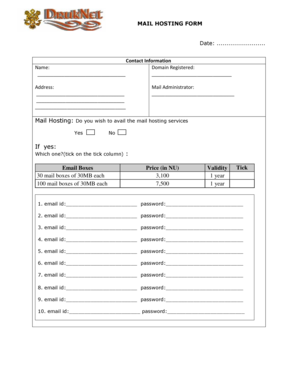 MAIL HOSTING FORM Date: - Telecom - telecom net