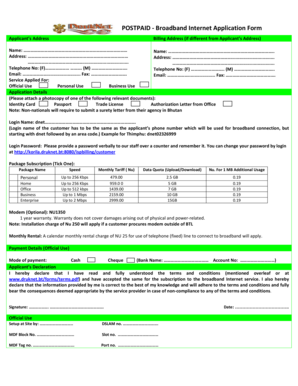 Bhutan Broadband Internet Application Form
