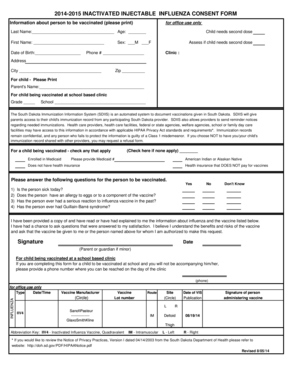Inactivated Influenza Vaccine Consent Form
