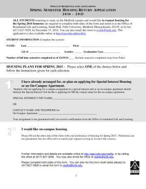 Spring Semester Housing Return Application