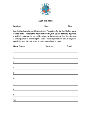 Yoga Class Waiver Form