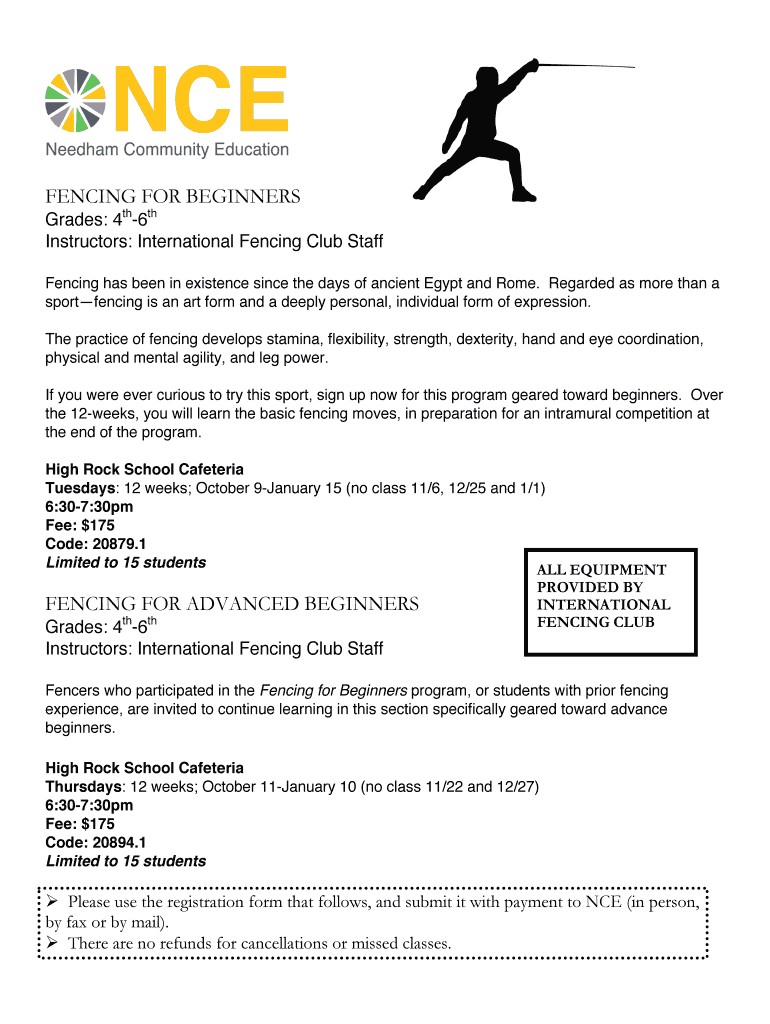 Fillable Online FENCING FOR BEGINNERS Fax Email Print pdfFiller