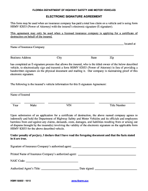 Florida Electronic Signature Agreement for Vehicle Destruction