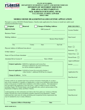 Florida Mobile Home Dealer/Installer License Application