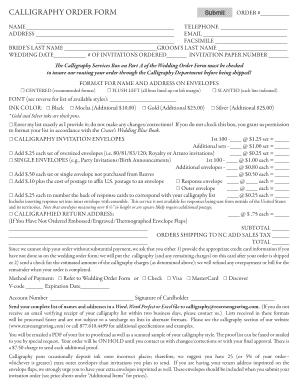 CALLIGRAPHY ORDER FORM ORDER # GROOM S LAST NAME...