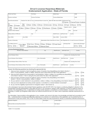 Florida Hazardous Materials Endorsement Application