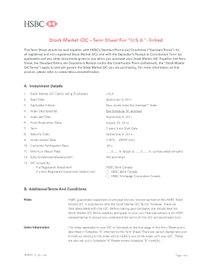Stock Market GIC Term Sheet