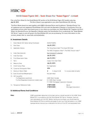 50-50 Asian Tigers Stock Market GIC Term Sheet