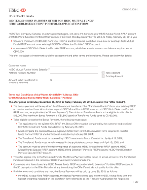HSBC RRSP 1% Bonus Offer Application Form