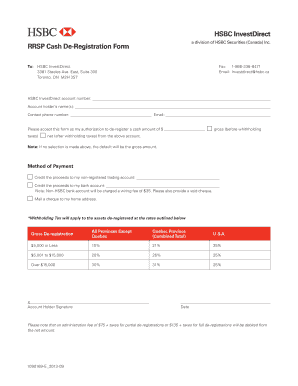 HSBC RRSP Cash De-Registration Form